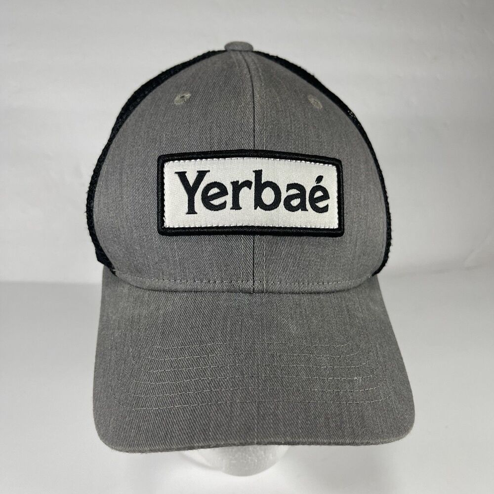 Yerbaé Energy Drink Trucker Hat Cap Gray Black Mesh Snapback Patch Logo